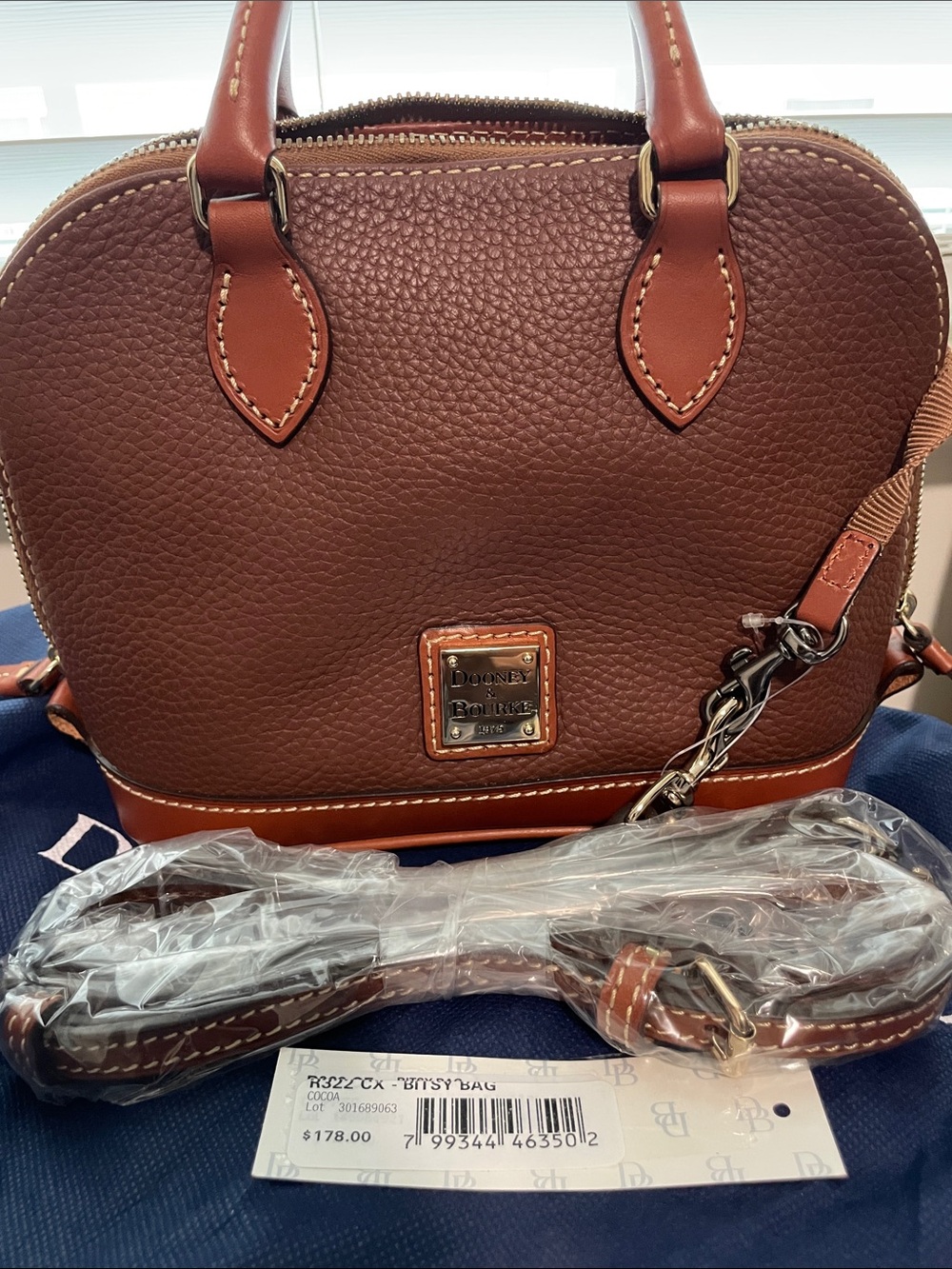 Dooney & Bourke Bitsy Zip Zip Pebble Leather Satchel in Cocoa